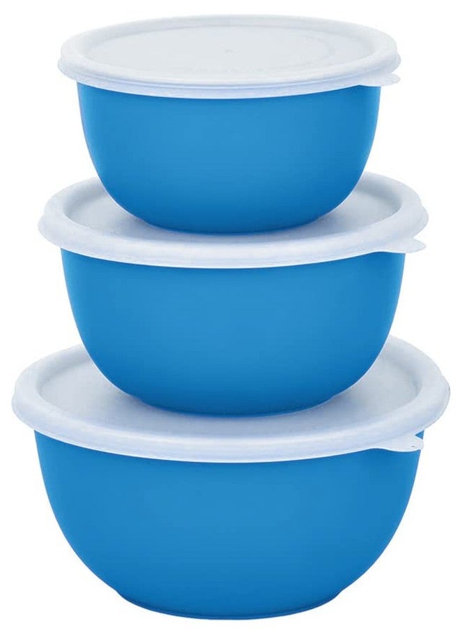 Zaib Microwave Safe Stainless Steel Food Storage Container Set | Snack Serving Containers for Kitchen |, Serving Bowl Set with Lid (Blue Plain, 3) - Image 1